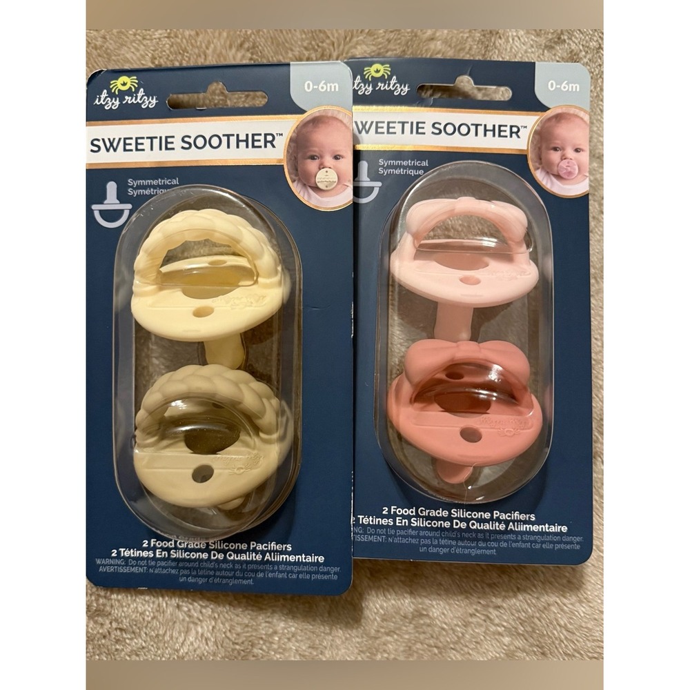 Itzy Ritzy Sweetie Soother 4 Pack Silicone Pacifiers 0-6m Pink Cream Braided